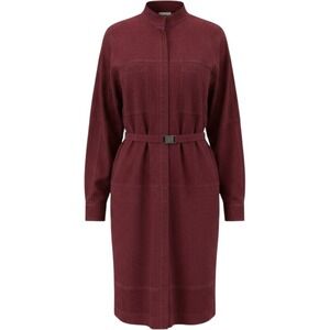 Worth New York Burgundy Faux Suede Belted Shirt Dress Mock Neck Wine Red Size M